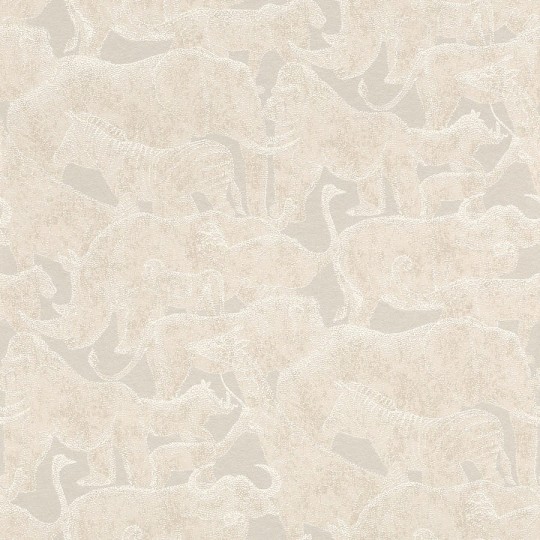 Rasch Textil 291574 Sakura - tapeta z motywem zebr, nosorożców, strusi, goryli, małp, tygrys, żyraf i słoni