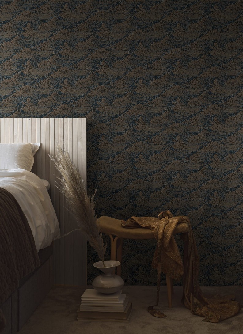 Boras Tapeter 3117 Eastern Simplicity The Wave Blue - tapeta w fale