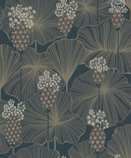 Boras Tapeter 3118 Eastern Simplicity Umbrella Leaves Blue - tapeta w kwiaty i liście