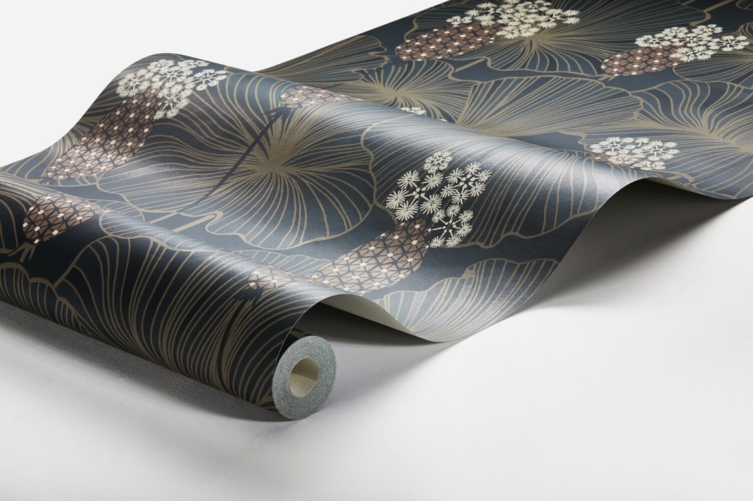 Boras Tapeter 3118 Eastern Simplicity Umbrella Leaves Blue - tapeta w kwiaty i liście