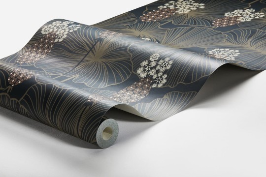 Boras Tapeter 3118 Eastern Simplicity Umbrella Leaves Blue - tapeta w kwiaty i liście