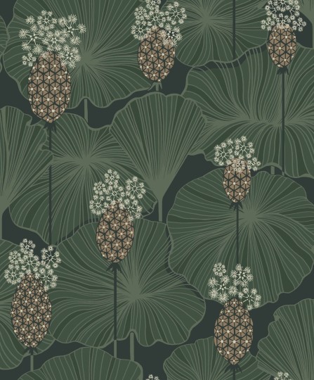 Boras Tapeter 3119 Eastern Simplicity Umbrella Leaves Green - tapeta w kwiaty i liście