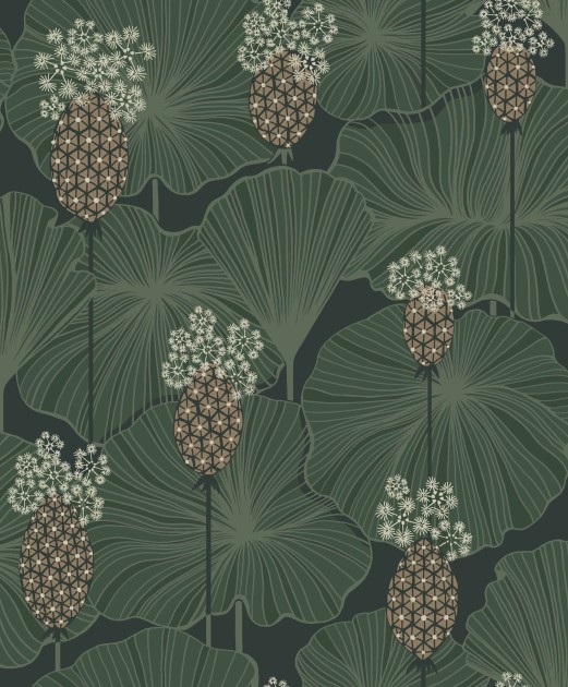 Boras Tapeter 3119 Eastern Simplicity Umbrella Leaves Green - tapeta w kwiaty i liście