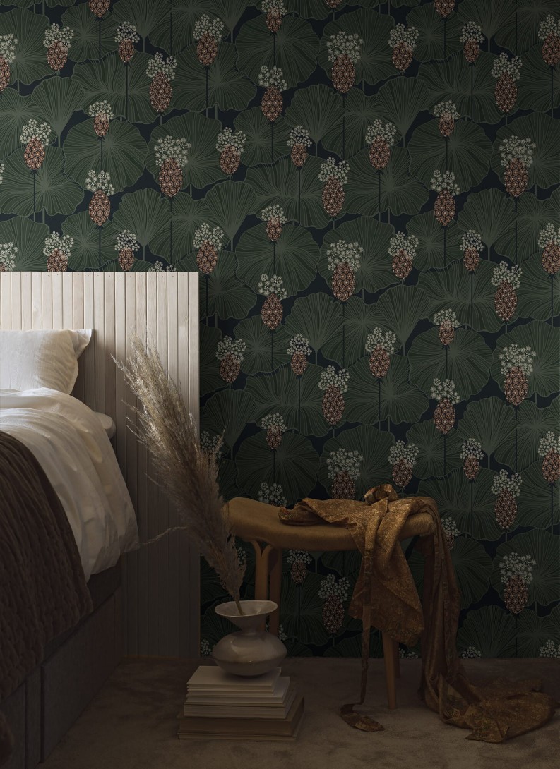 Boras Tapeter 3119 Eastern Simplicity Umbrella Leaves Green - tapeta w kwiaty i liście