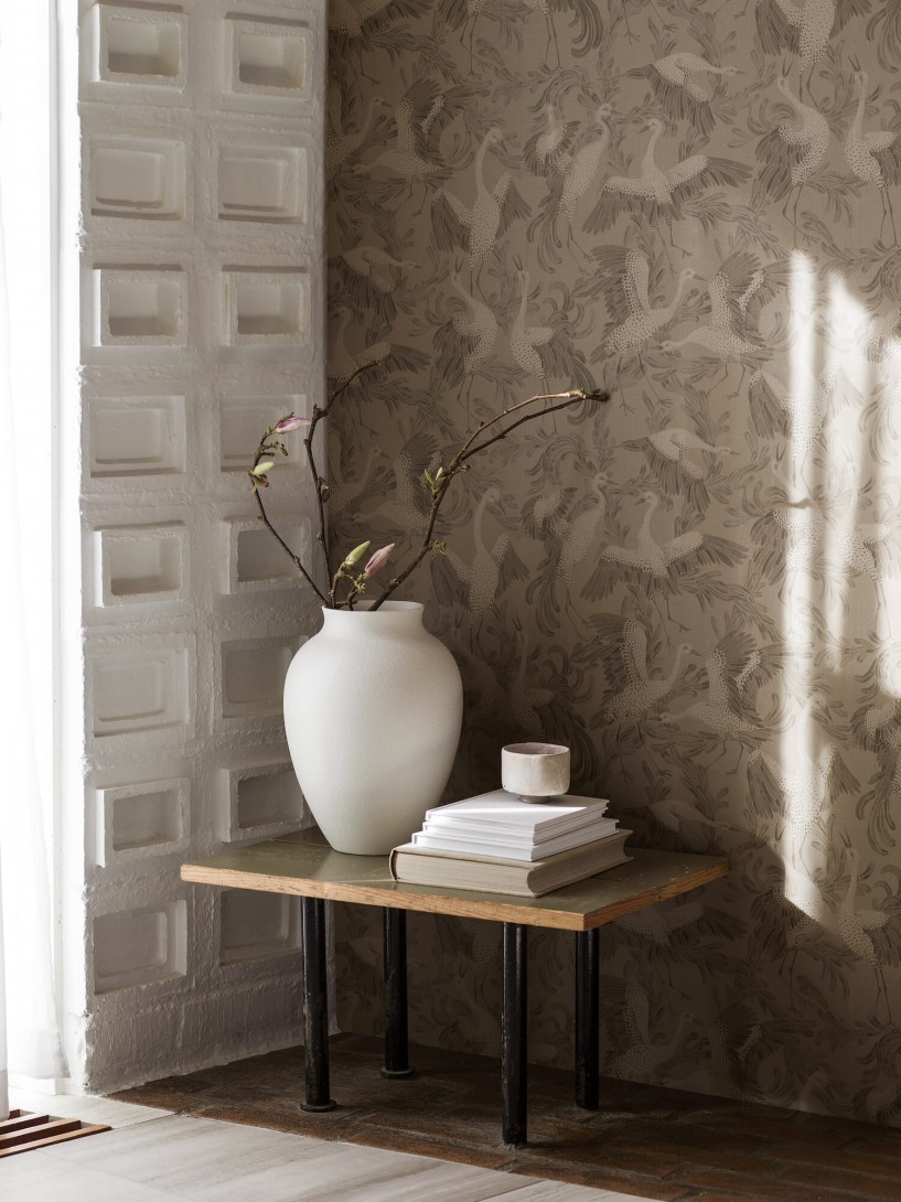 Boras Tapeter 3127 Eastern Simplicity Dancing Crane Brown - tapeta w żurawie