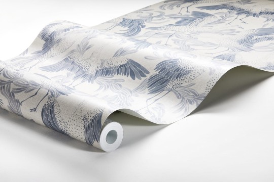 Boras Tapeter 3129 Eastern Simplicity Dancing Crane Blue - tapeta w żurawie
