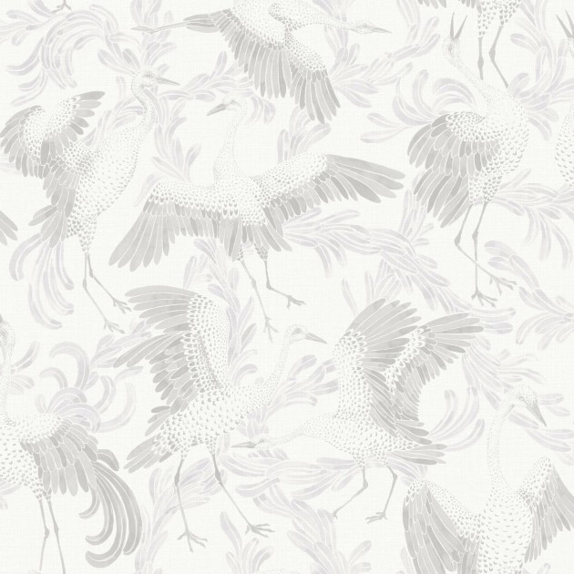 Boras Tapeter 3130 Eastern Simplicity Dancing Crane White - tapeta w żurawie