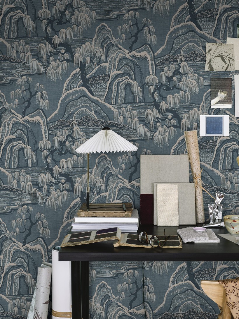 Boras Tapeter 3133 Eastern Simplicity Indigo Garden Blue - tapeta japoński ogród