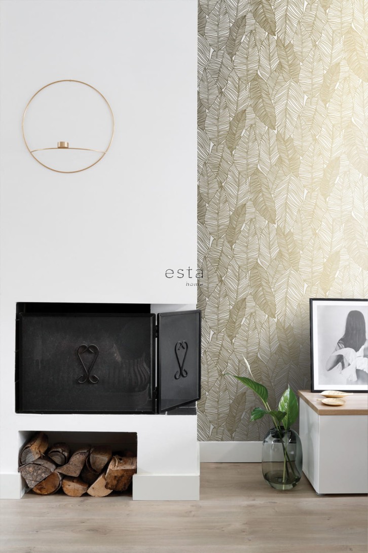 Tapeta Esta Black & White With A Splash Of Gold 139125 Pen Drawn Leaves