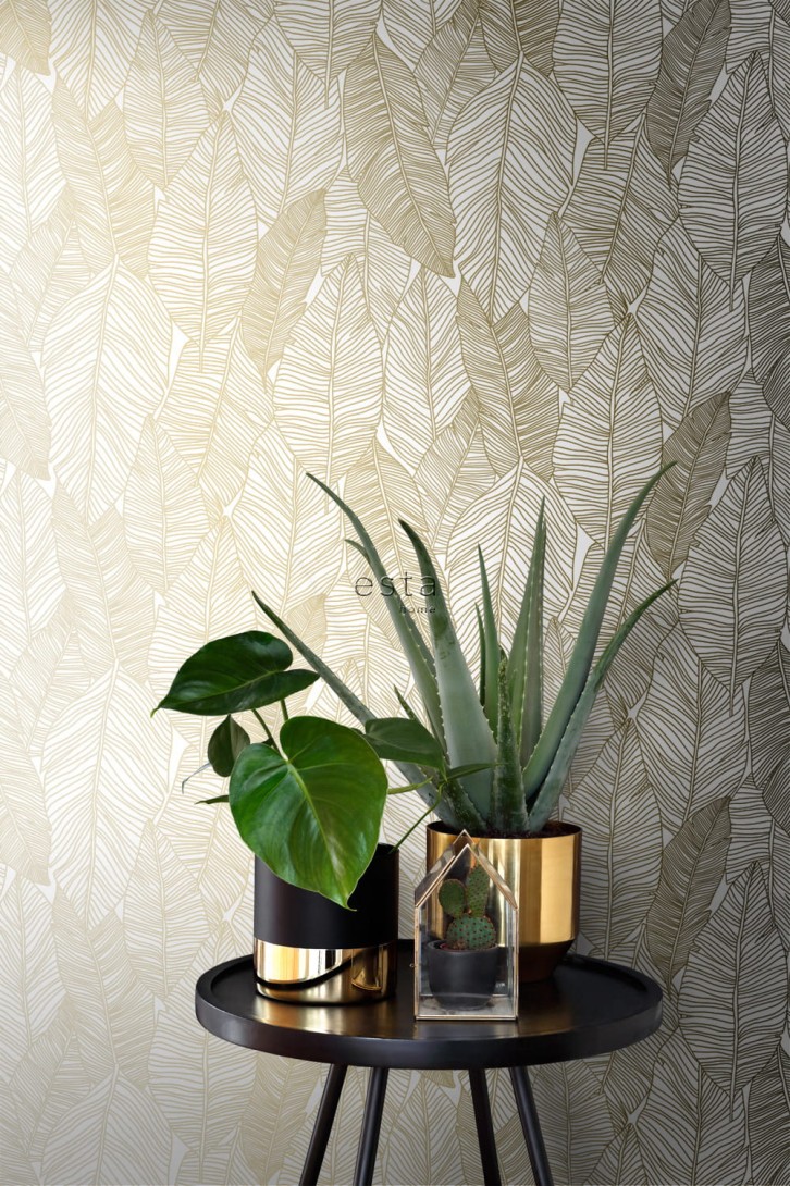 Tapeta Esta Black & White With A Splash Of Gold 139125 Pen Drawn Leaves