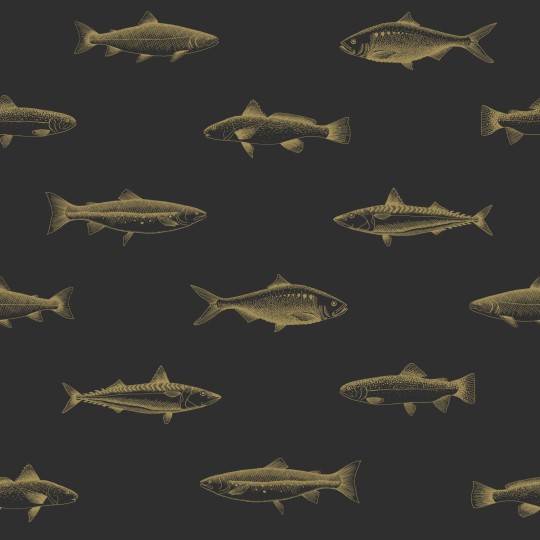 Tapeta Esta Black & White With A Splash Of Gold 139124 Pen Drawing Fish