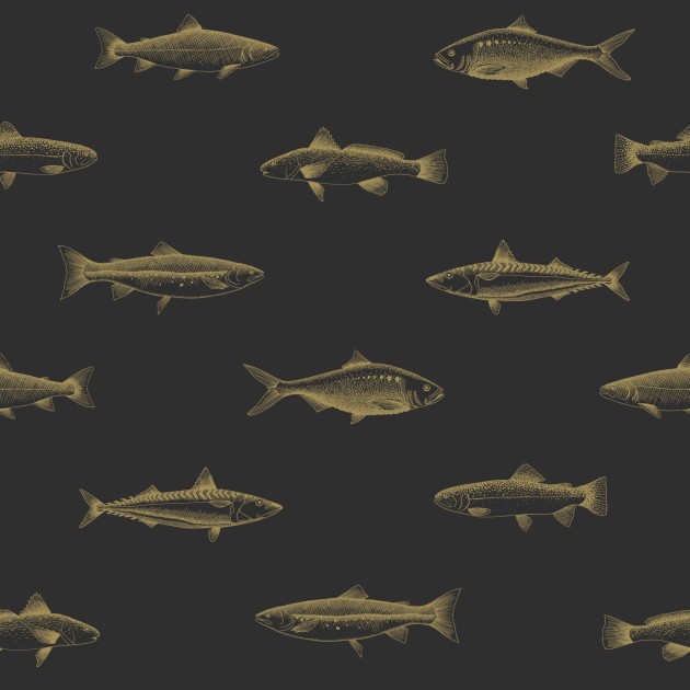 Tapeta Esta Black & White With A Splash Of Gold 139124 Pen Drawing Fish