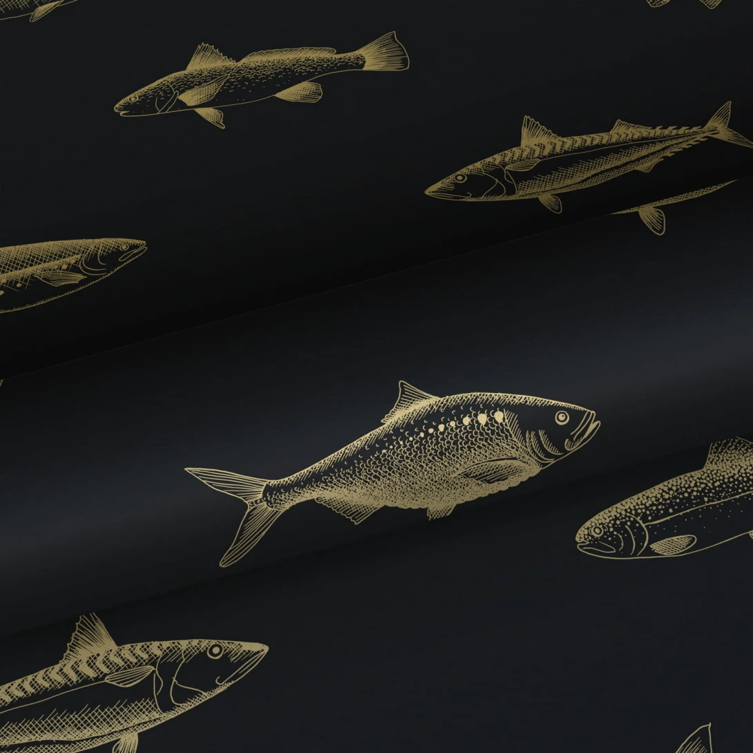 Tapeta Esta Black & White With A Splash Of Gold 139124 Pen Drawing Fish