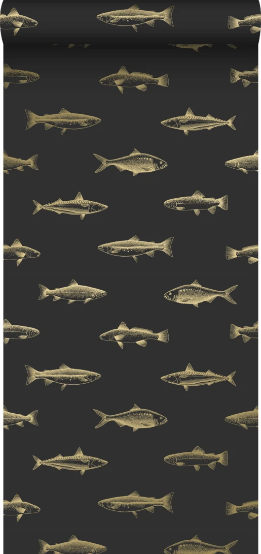Tapeta Esta Black & White With A Splash Of Gold 139124 Pen Drawing Fish