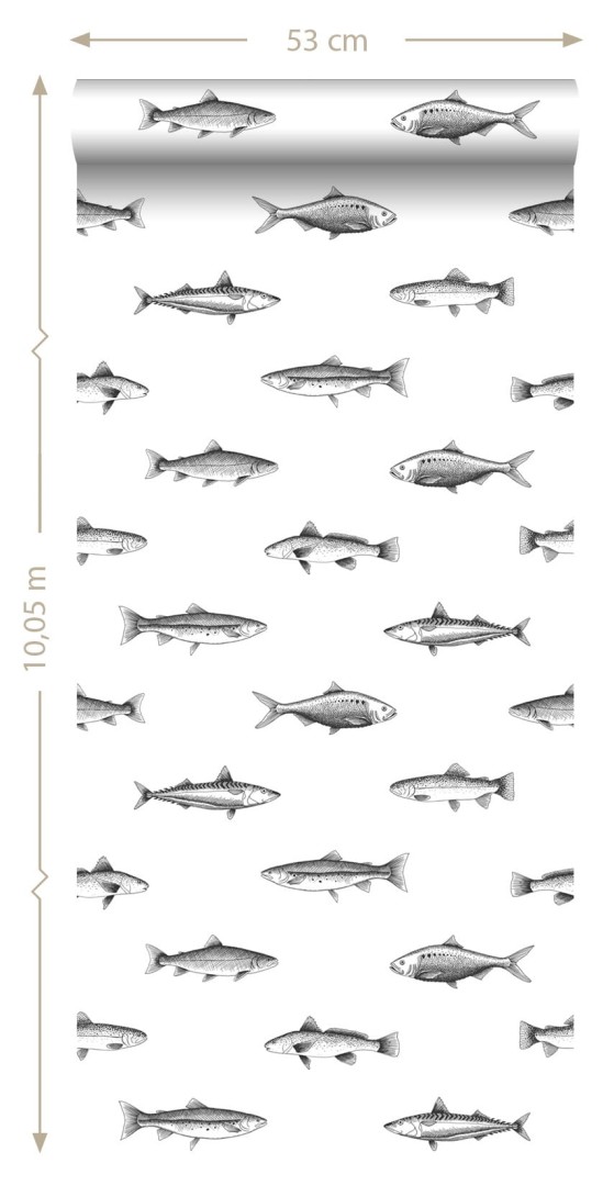 Tapeta Esta Black & White With A Splash Of Gold 138967 Pen Drawing Fish