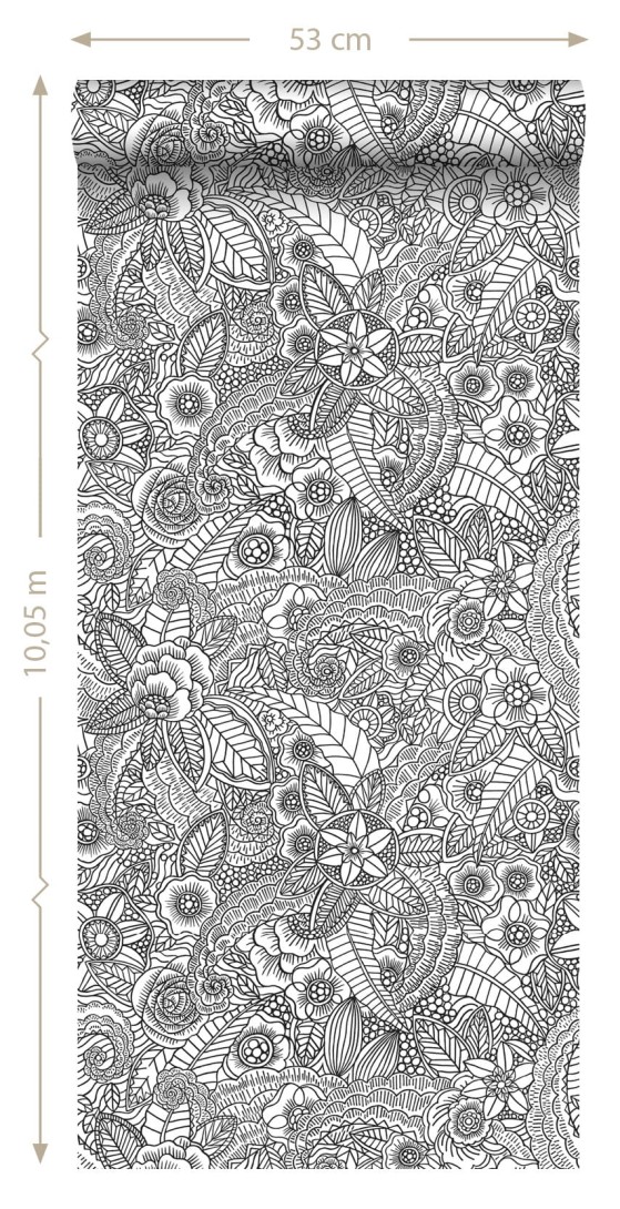 Tapeta Esta Black & White With A Splash Of Gold 139117 Pen Drawing Flowers