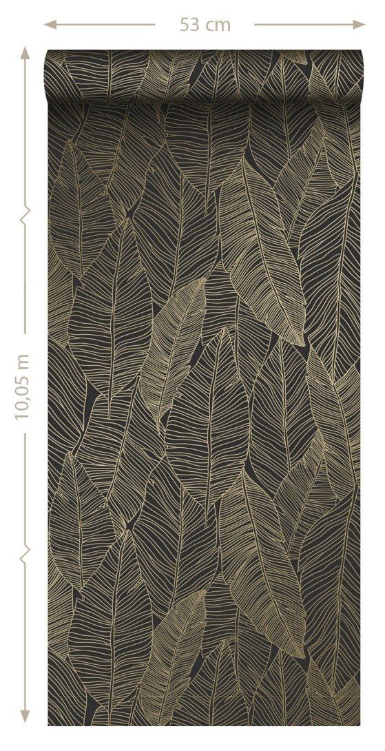 Tapeta Esta Black & White With A Splash Of Gold 139126 Pen Drawn Leaves