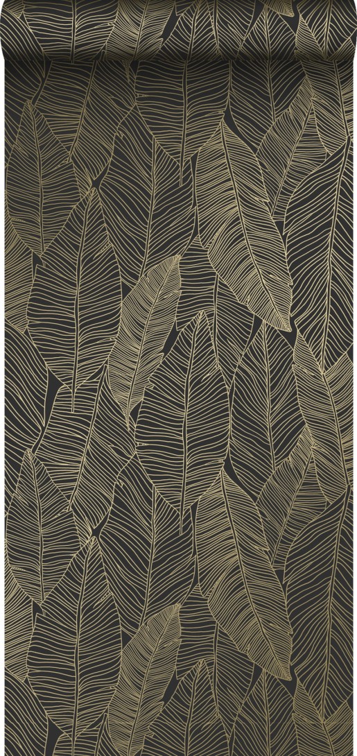 Tapeta Esta Black & White With A Splash Of Gold 139126 Pen Drawn Leaves