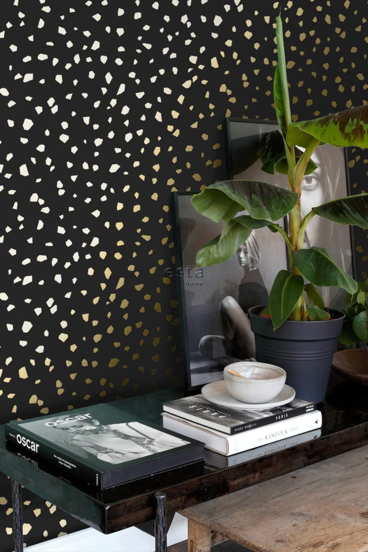 Tapeta Esta Black & White With A Splash Of Gold 139134 Terrazzo