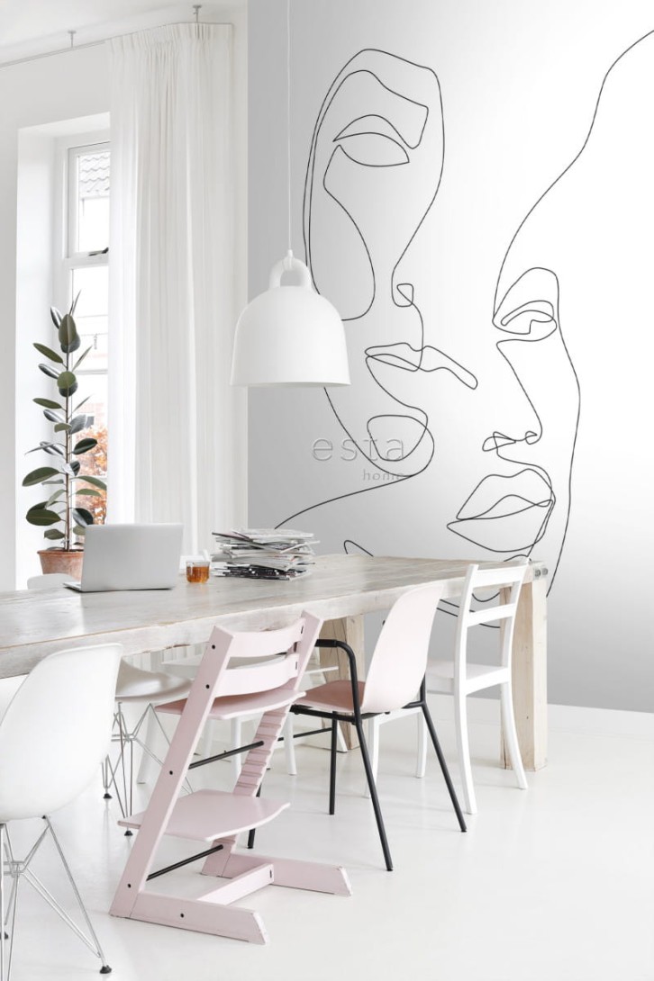 Mural Esta Black & White With A Splash Of Gold 158936 Mural Faces