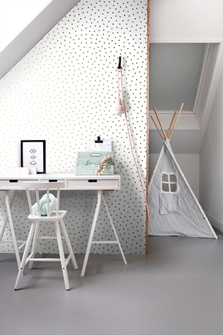 Tapeta Esta Black & White With A Splash Of Gold 138937 Polka Dots
