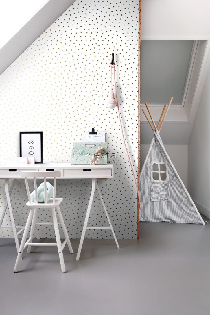 Tapeta Esta Black & White With A Splash Of Gold 138937 Polka Dots
