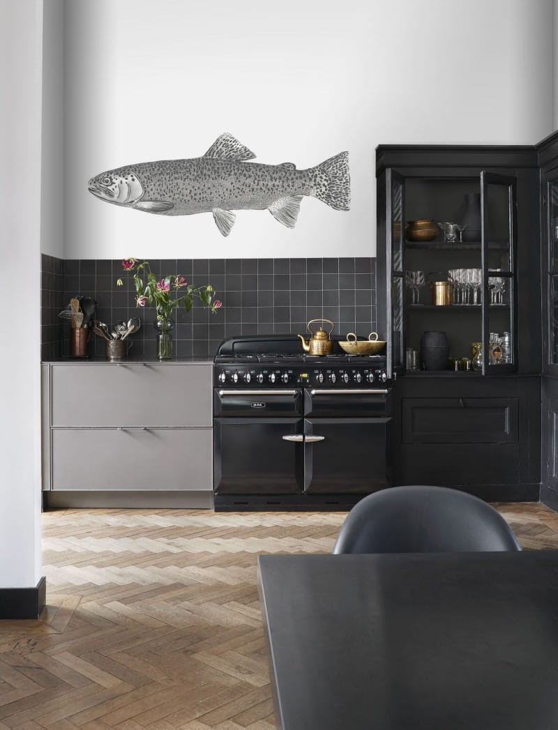 Mural Esta Black & White With A Splash Of Gold 158933 Mural Fish