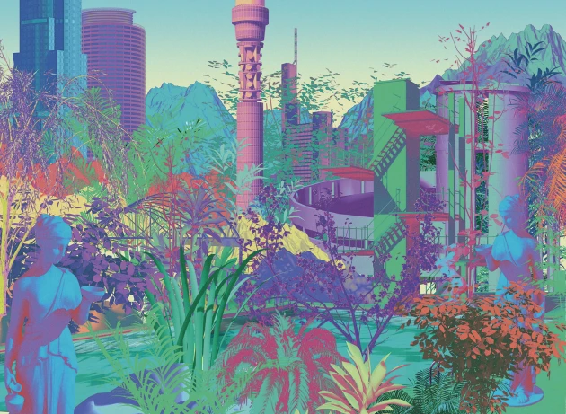 London Art 19043-01 Exclusive 19 Futuropolis - mural futurystyczny z miastem