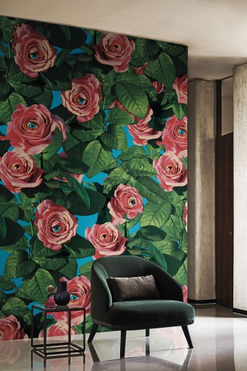 London Art 11TP 01 Toiletpaper Eyes & Roses - mural z motywem róż, oczu i liści