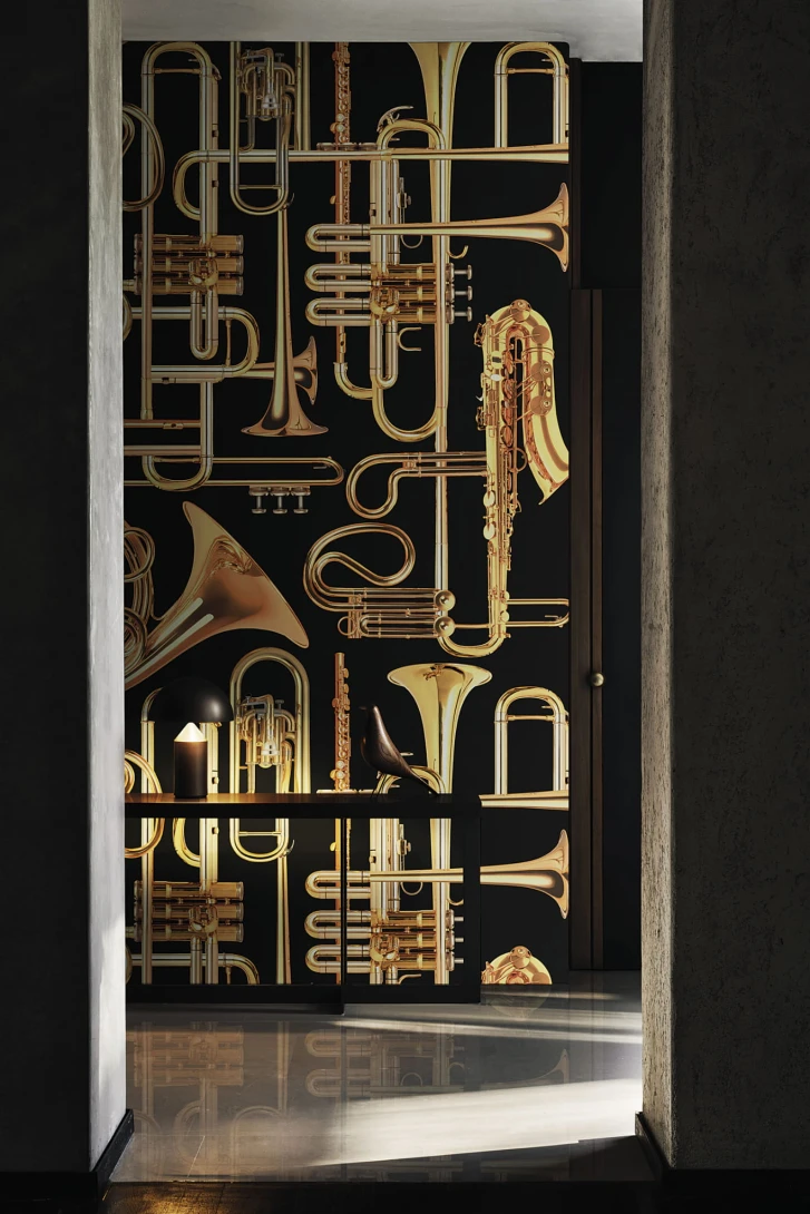 London Art 13TP 03 Toiletpaper Donald Trumpet - mural z motywem instrumentów dętych