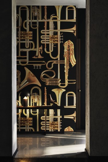 London Art 13TP 04 Toiletpaper Donald Trumpet - mural z motywem instrumentów dętych