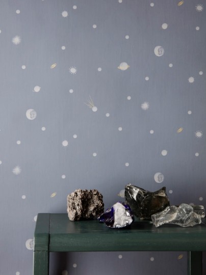 Tapeta Ferm Living Moon Wallpaper - Dark Blue 189 Księżyce
