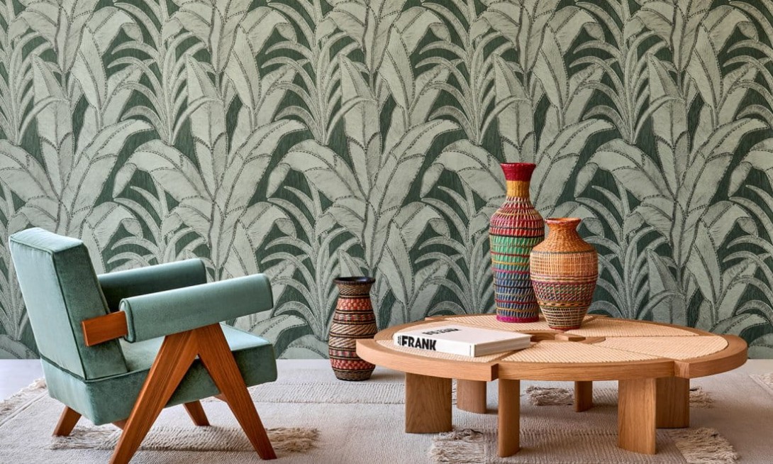 Arte 64500 Manila Botanic Hay - tapeta w bananowca z efektem wyszywania