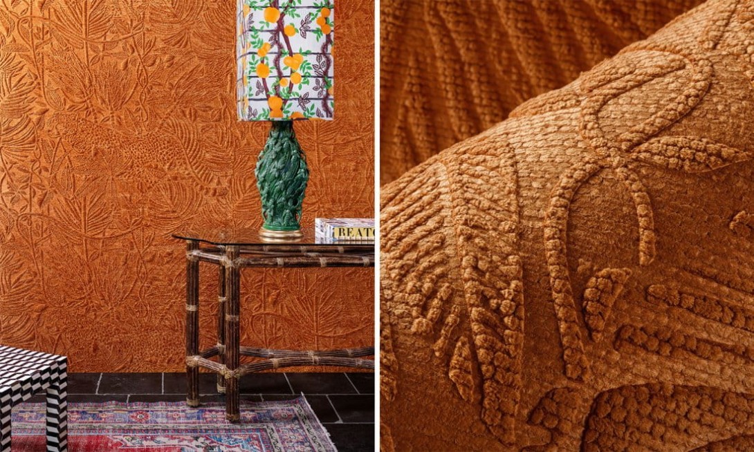 Arte 43001 Yala Palma Bone - tapeta tekstylna 3D w pantery i liście