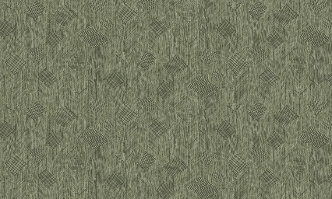 Arte 66014 Cameo Shibam Covert Green - tapeta w sizalowy patchwork