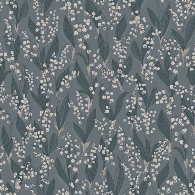 Sandberg 479-56 Kolonin Liljekonvalj Indigo Blue - tapeta w kwiaty dzwoneczki