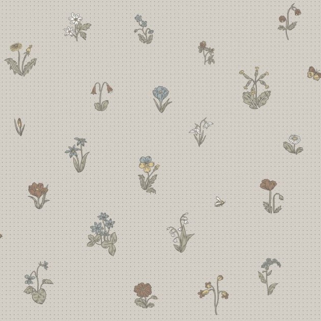 Sandberg 841-19 Kolonin Maja Clay - tapeta w kwiatki na tle w kropki