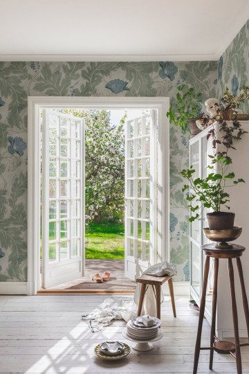 Sandberg 660-38 Lofstad Poppy Garden Green - mural w maki