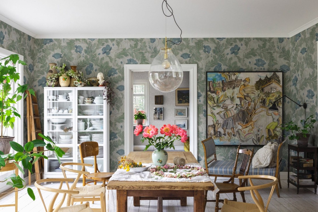 Sandberg 660-38 Lofstad Poppy Garden Green - mural w maki