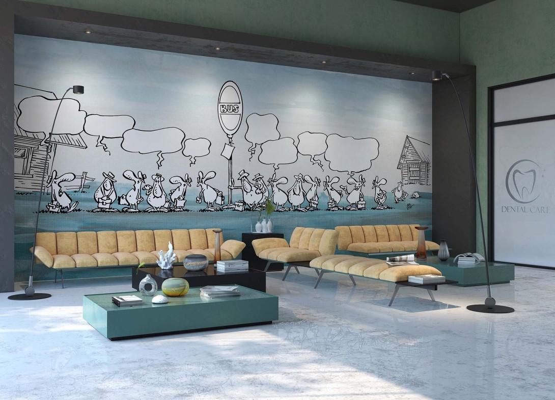 Tecnografica Art Collections Lupo Alberto: Bus Stop Blue for Fan - mural z motywem postaci i przystanku autobusowego
