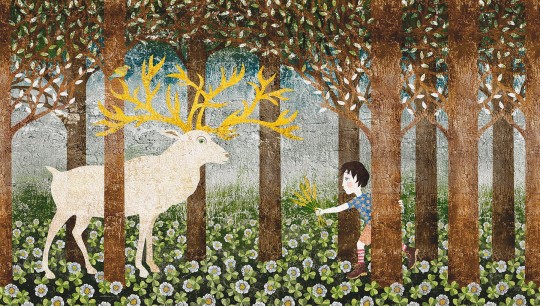 Mural Tecnografica Art Alberto Corbetta Il cervo e il bambino BOSCO