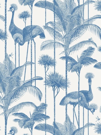 Divine Savages DVS071 Crane Fonda Ecru Blue - tapeta w żurawie