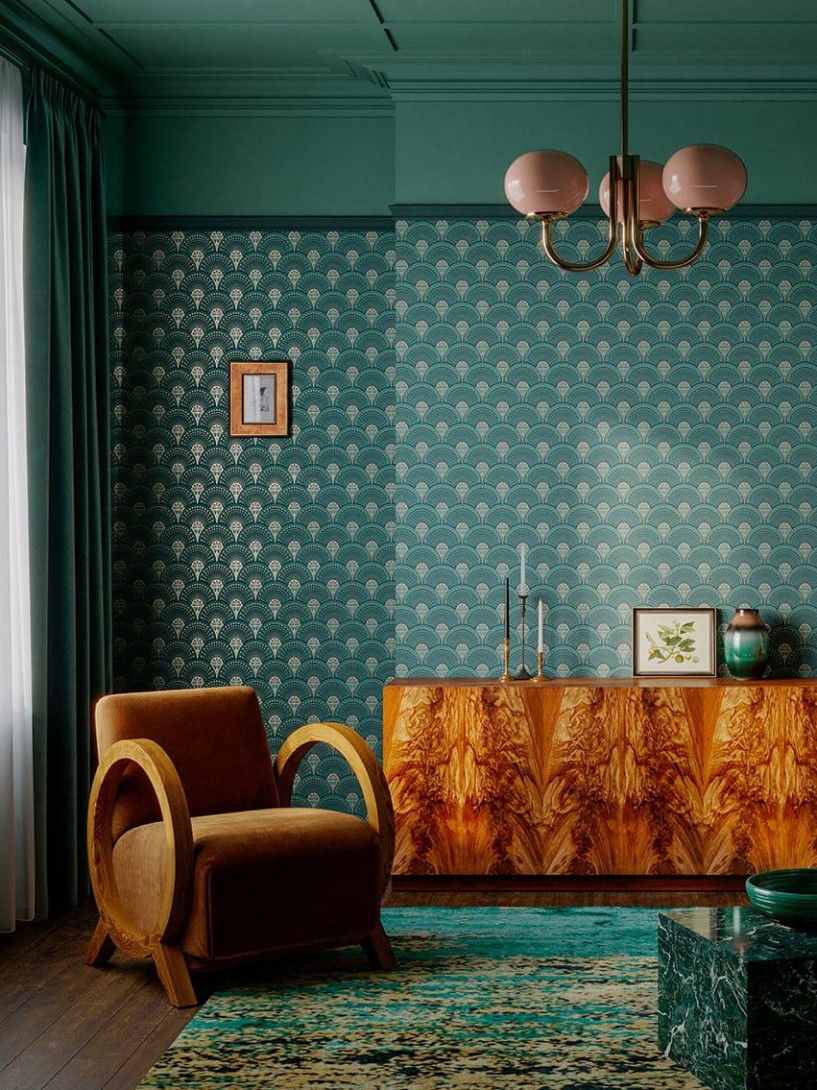 Divine Savages DVS069 Deco Martini Green Gold - tapeta wachlarze art-deco