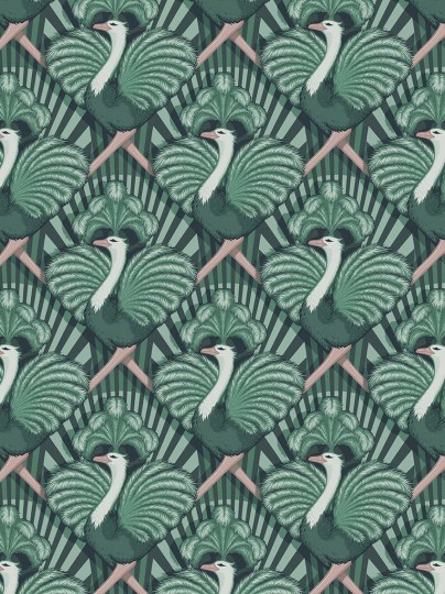 Divine Savages DVS068 Zsa Zsa Bottle Green - tapeta tańczące strusie