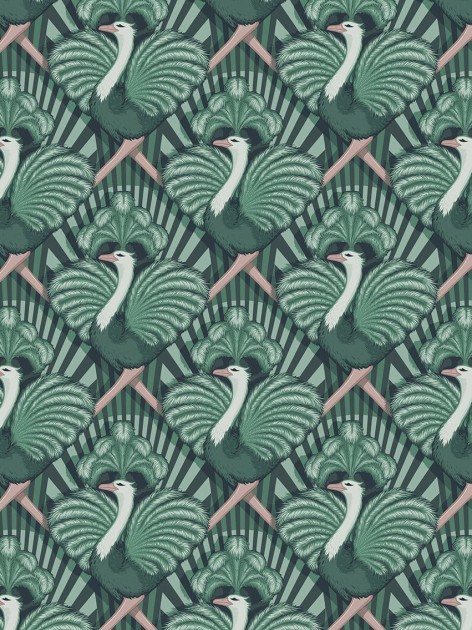 Divine Savages DVS068 Zsa Zsa Bottle Green - tapeta tańczące strusie