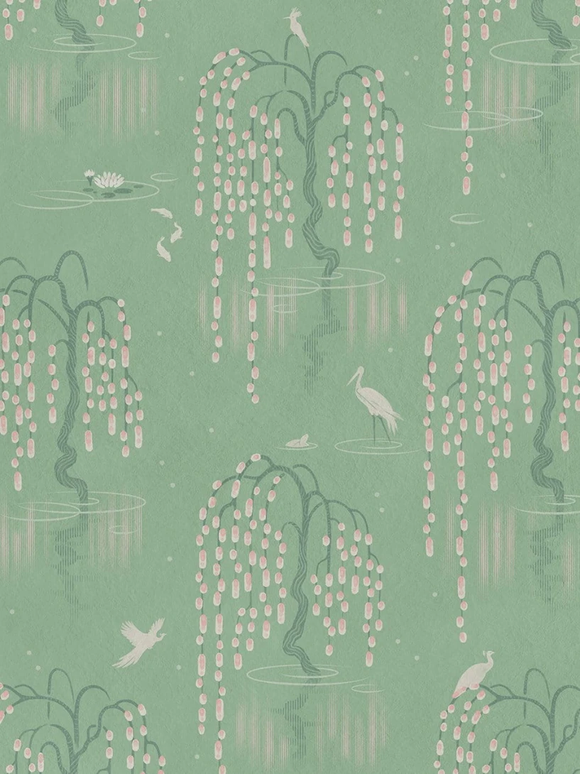 Divine Savages DVS098 Kyoto Blossom Willow Green - tapeta z motywem parku
