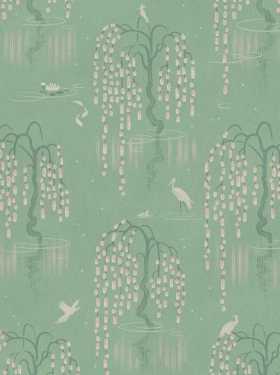 Divine Savages DVS098 Kyoto Blossom Willow Green - tapeta z motywem parku
