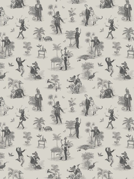 Divine Savages DVS100 Safari Soiree Soft Charcoal - tapeta w zwierzęta art-deco