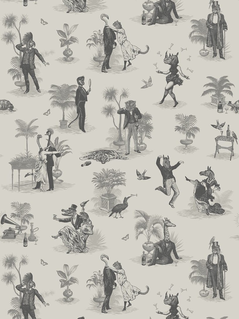 Divine Savages DVS100 Safari Soiree Soft Charcoal - tapeta w zwierzęta art-deco
