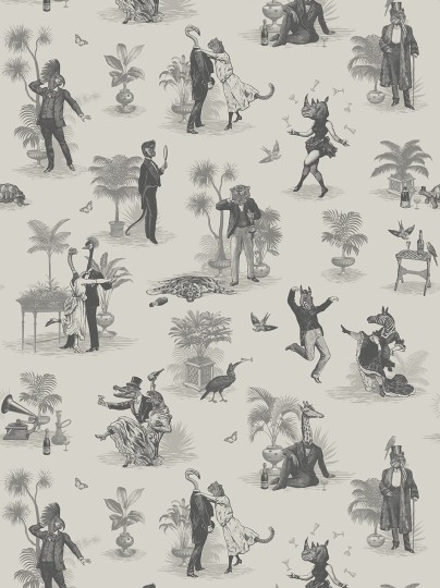 Divine Savages DVS100 Safari Soiree Soft Charcoal - tapeta w zwierzęta art-deco